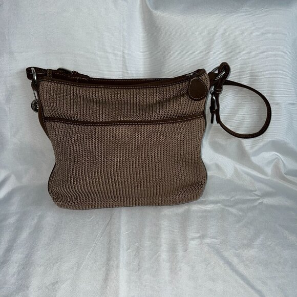 The Sak Handbags - The Sak Taupe Crochet Shoulder Bag With Adjustable Strap & Argyle Lining